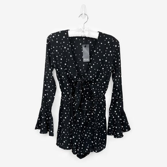 Nasty Gal You’re Going Star Romper Size 4 Black Celestial Festival Indie Sleaze - Picture 1 of 4